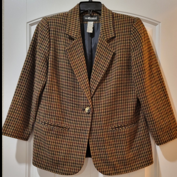 houndstooth wool blend 1 button closure blazer 6P - Picture 1 of 7